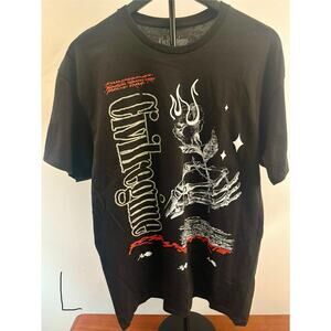 SZ L - BLK Civil Regime Shirt Skeleton Hand w/ Rose